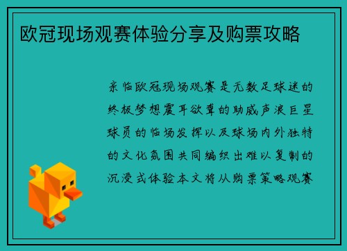 欧冠现场观赛体验分享及购票攻略
